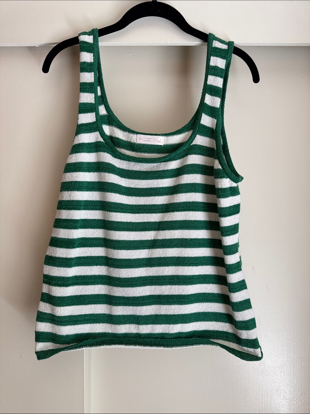 Lauren Conrad Green & White Striped Scoop Neck Knit Tank